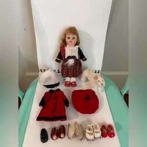 Vintage Scotland Ginny Doll, Clothes, Dog, Shoes, Roller Skates, Ice Skates Lot